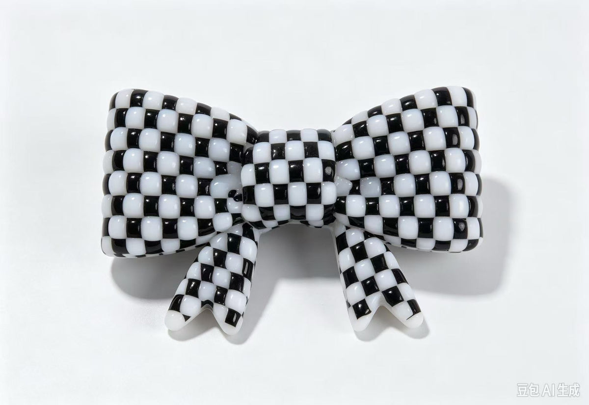 White & Black Checkerboard Silicone Bow Pen Charm