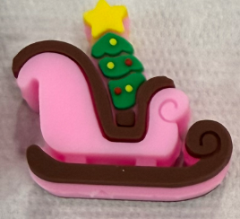 Cute Pink Christmas Sleigh Silicone Pen Charm, Mini 2 cm Holiday Bead