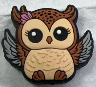 Cute Owl Silicone Pen Charm, Mini 2 cm Animal Bead