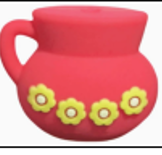 Mini Red Teapot Silicone Pen Charm with Floral Details