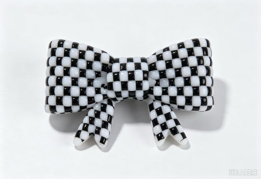 White & Black Checkerboard Silicone Bow Pen Charm